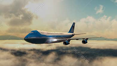 Airplane Boing Air Force One in fly