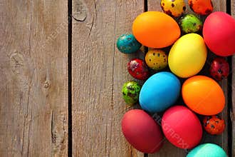 Easter eggs on wooden table