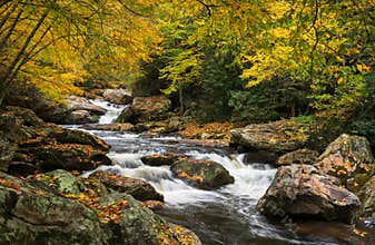 North Carolina Autumn Cullasaja River Scenic Landscape