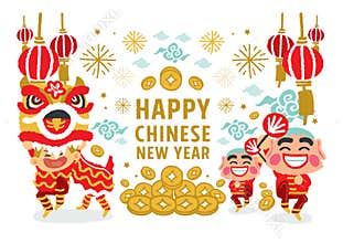 Chinese New Year Lion Dancing vector concept