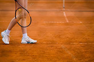 Clay tennis court and player concept