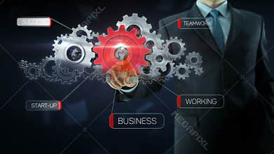 Business man success gear team work concept red