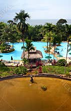 Tropical island resort hotel pool & landscaping