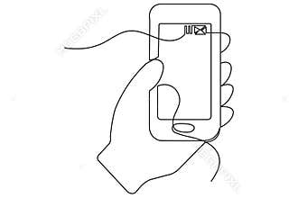 Contemporary smart phone one line minimalist outline isolate continuous illustration