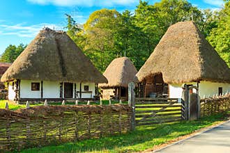 Typical peasant houses,Astra Ethnographic village museum,Sibiu,Romania,Europe