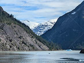 Endicott Arm landscape with snowy mountains