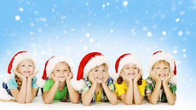 Christmas Children In Santa Helper Hat, Little Xmas Kids