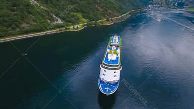 Cruise Liners On Geiranger fjord, Norway