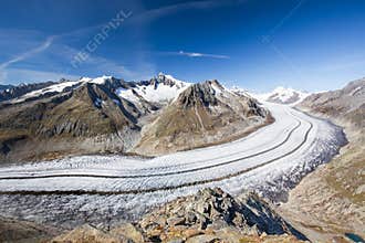 Majestic view to Aletsch glacier, the largest gracier in Alps an
