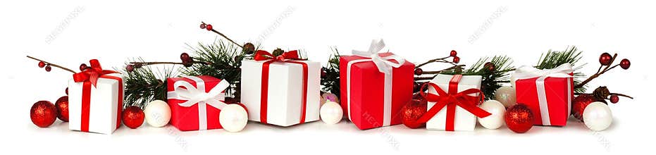 Christmas branches and gift border
