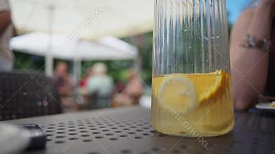 Large Pitcher Of Cold Lemonade On A Table