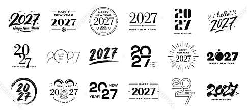 2027 Happy New Year logo set. Vector typography emblems