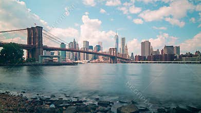 Sunny day broolkyn bridge panoramam 4k time lapse from new york