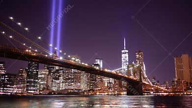 Brooklyn bridge memorial day night light panorama 4k time lapse from usa