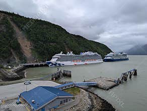 Skagway, Alaska 2026.06.16. Royal Princess and Celebrity Edge docked in Skagway on a cloudy day