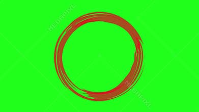 Red hand drawn circle animation loop isolated on green screen for simple motion graphic video design.