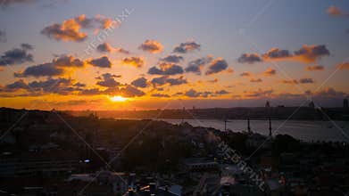 Timelapse: setting sun and ships moving on the Bosphorus at sunset