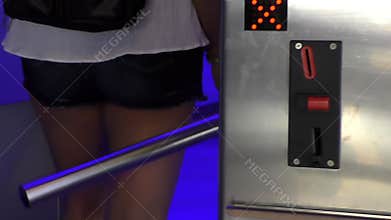 Entrance through automated barrier turnstile