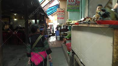 Traditional Hmong hill tribe market in Sapa