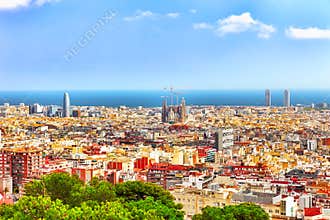 Panorama on Barcelona city from Montjuic castle.