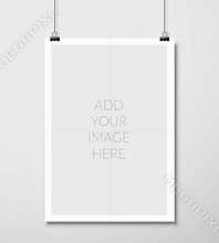 Empty A4 sized vector paper frame mockup hanging with paper clip