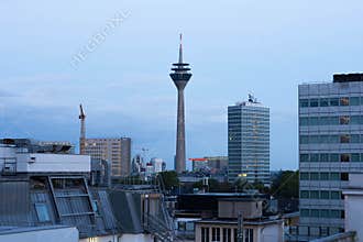 Urban Europe - Duesseldorf - Rheinturm Tower Above Morning Skyline