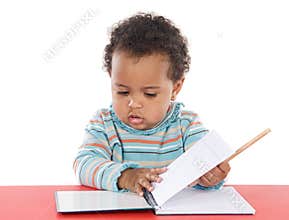 Adorable baby studying