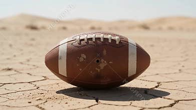 Surreal sports metaphors: soccer and football balls in abandoned stadiums and desolate desert