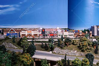 Toronto, Canada - June 18, 2026: Miniature Canadian shopping plaza at Little Canada exhibit