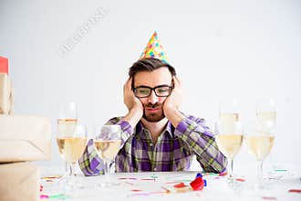 Bored man at party
