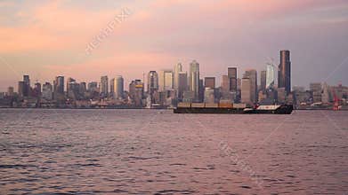 Elliott Bay Puget Sound Shimmers Dusk Seattle Washington Downtown City Skyline