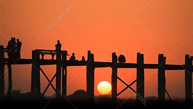 Sunset at U Bein Bridge,Mandalay, Myanmar.