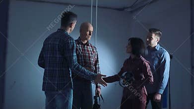 People in VR headsets looking 3D future project