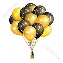 Bunch of realistic black and gold helium balloons