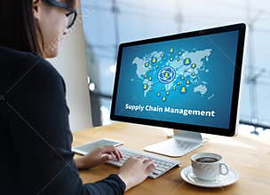 SCM Supply Chain Management concept Modern people doing business