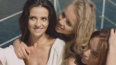Sexual girl on luxury yacht make selfie