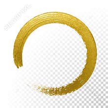 Gold circle glitter texture paint brush on vector transparent background