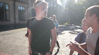 College students meeting on university campus