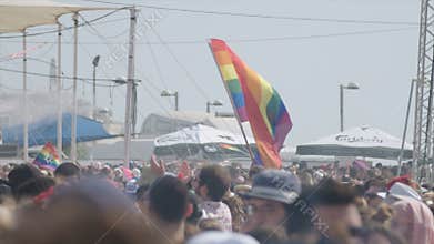TEL AVIV, Israel, June 9th 2017. People dancing, marching and waving the rianbow flag in the annual pride parade