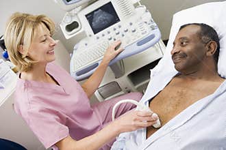 Nurse With Patient Having Ultrasound Scan