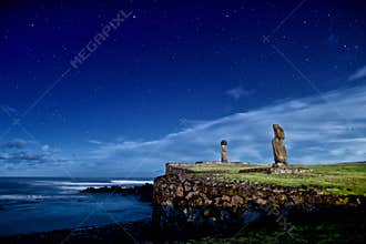 Easter Island Moai Statues Under The Stars