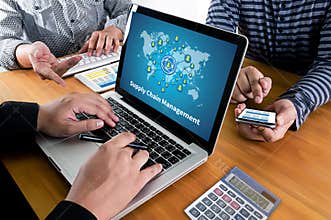 SCM Supply Chain Management concept Modern people doing business