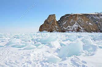 Russia, Siberia, lake Baikal, Olkhon island, Cape Khoboy in winter