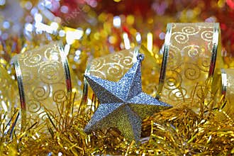 Silver five-pointed star with ribbon