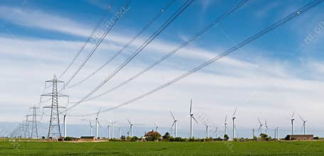 Wind turbines and electricity pylons