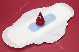 Menstruation sanitary soft pads and tampons for woman hygiene protection and crochet blood drop. Woman critical days, gynecologica
