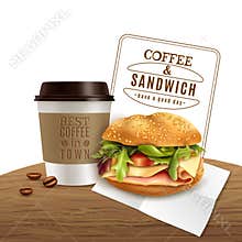 Coffee Sandwich Fast Food Realistic Advertisement
