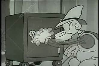 Farmer opening safe and finding money bag