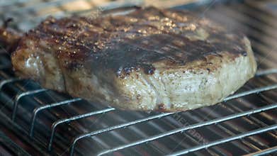 T-bone steak lying on grill