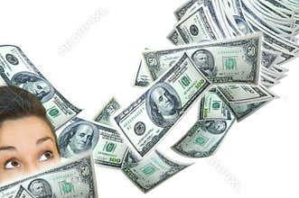 Woman and falling money